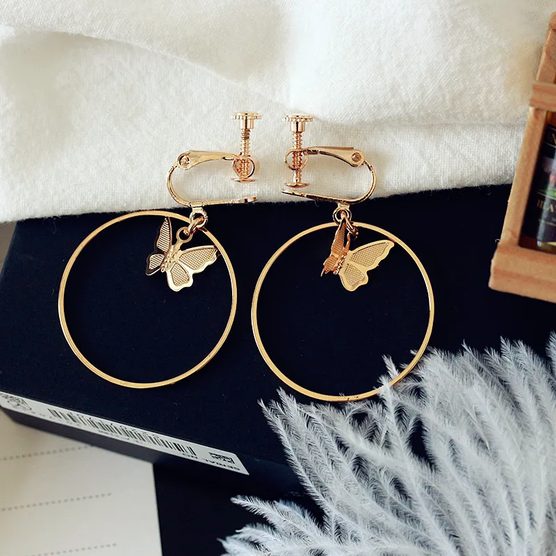 Little Cute Butterfly Big Hoop Circle Silver Plated Golden Hook & Clip Women Dangle Earrings Drop Earrings
Little Cute Butterfly Big Hoop Circle Silver Plated Golden Hook & Clip Women Dangle Earrings Drop Earrings