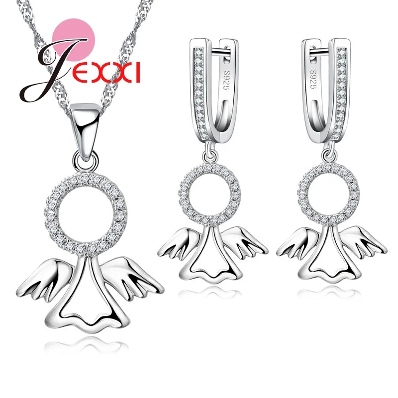 Cute Angle 925 Sterling Silver Jewelry Sets Luxury Wedding Anniversary Engagement Created CZ Crystal Necklace Earrings
Cute Angle 925 Sterling Silver Jewelry Sets Luxury Wedding Anniversary Engagement Created CZ Crystal Necklace Earrings
