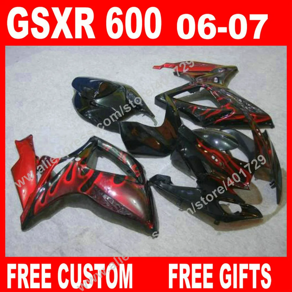 Free custom Fairings for 2006 2007 black red flames EMS free SUZUKI 7 gift GSXR 600 750 K6 BACARDI GSXR600 GSXR750 set KN83
Free custom Fairings for 2006 2007 black red flames EMS free SUZUKI 7 gift GSXR 600 750 K6 BACARDI GSXR600 GSXR750 set KN83