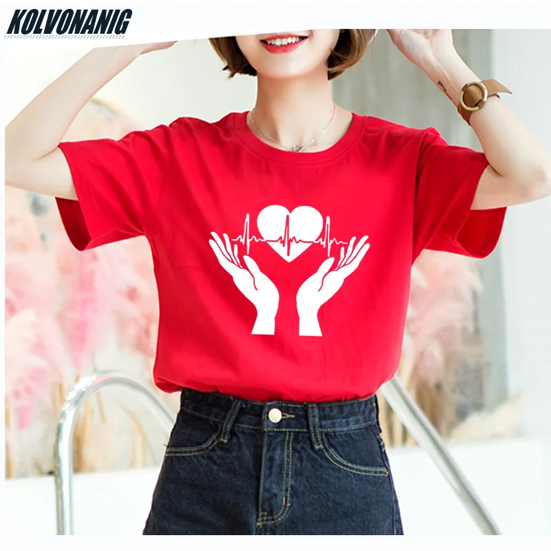 Summer Loose O-Neck Good Quality Hip Hop Women's T Shirt Coolest Heart Heartbeat In Hands Open Palms Cardiogram Print Tee Shirts
Summer Loose O-Neck Good Quality Hip Hop Women's T Shirt Coolest Heart Heartbeat In Hands Open Palms Cardiogram Print Tee Shirts