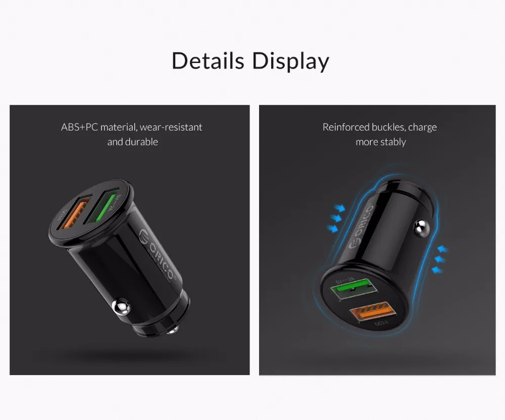 ORICO Car Charger Quick QC3.0 Fast Charging USB Car Charger Adapter for Phone Tablet
ORICO Car Charger Quick QC3.0 Fast Charging USB Car Charger Adapter for Phone Tablet