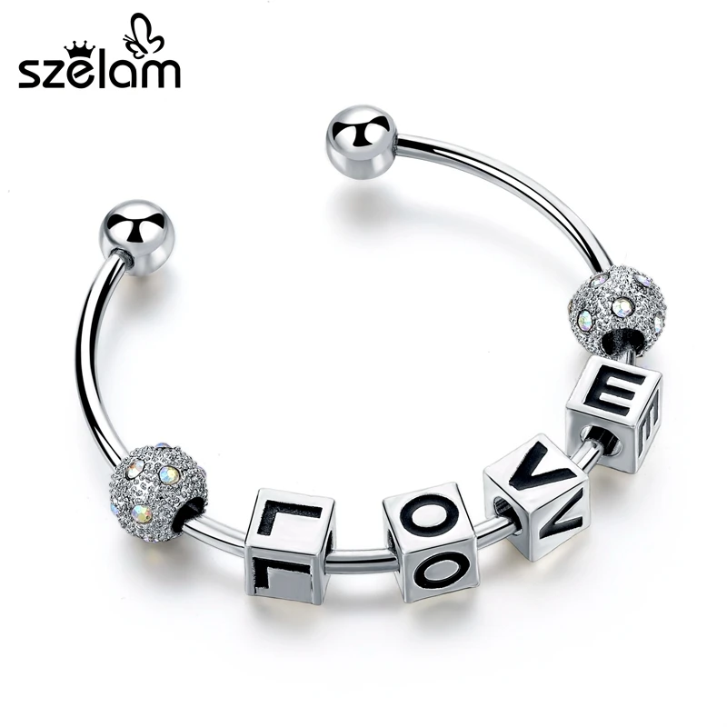 

Szelam New Arrival Expandable Silver Love Bangles For Women Diy Jewelry Pulseras Hombre Pulseras SBR160174