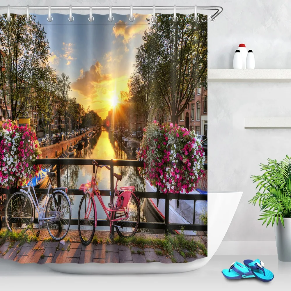 LB 180*180 cm Shower Curtains Romantic Sunrise with Flowers and Bicycles Bridge Bathroom Curtain for Bath Home Decor 12 Hooks
LB 180*180 cm Shower Curtains Romantic Sunrise with Flowers and Bicycles Bridge Bathroom Curtain for Bath Home Decor 12 Hooks