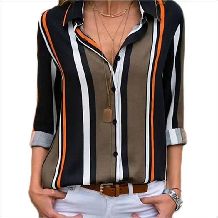 Ladies Tops Summer Fashion Long Sleeve Women Blouses Turn Down Collar Stripe Spliced Women Clothes 2019 Bluzki Damskie
Ladies Tops Summer Fashion Long Sleeve Women Blouses Turn Down Collar Stripe Spliced Women Clothes 2019 Bluzki Damskie