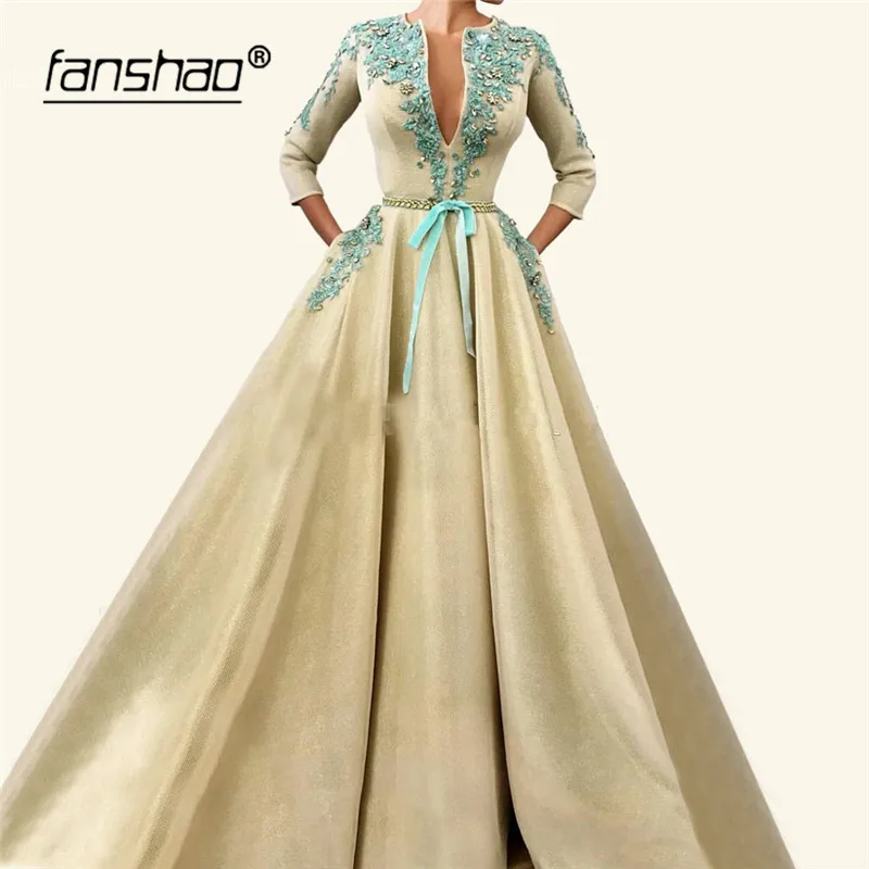 Muslim Evening Dresses Three Quarter V-Neck vestidos de festa Dubai Saudi Arabic Evening Gown Prom Dress
Muslim Evening Dresses Three Quarter V-Neck vestidos de festa Dubai Saudi Arabic Evening Gown Prom Dress