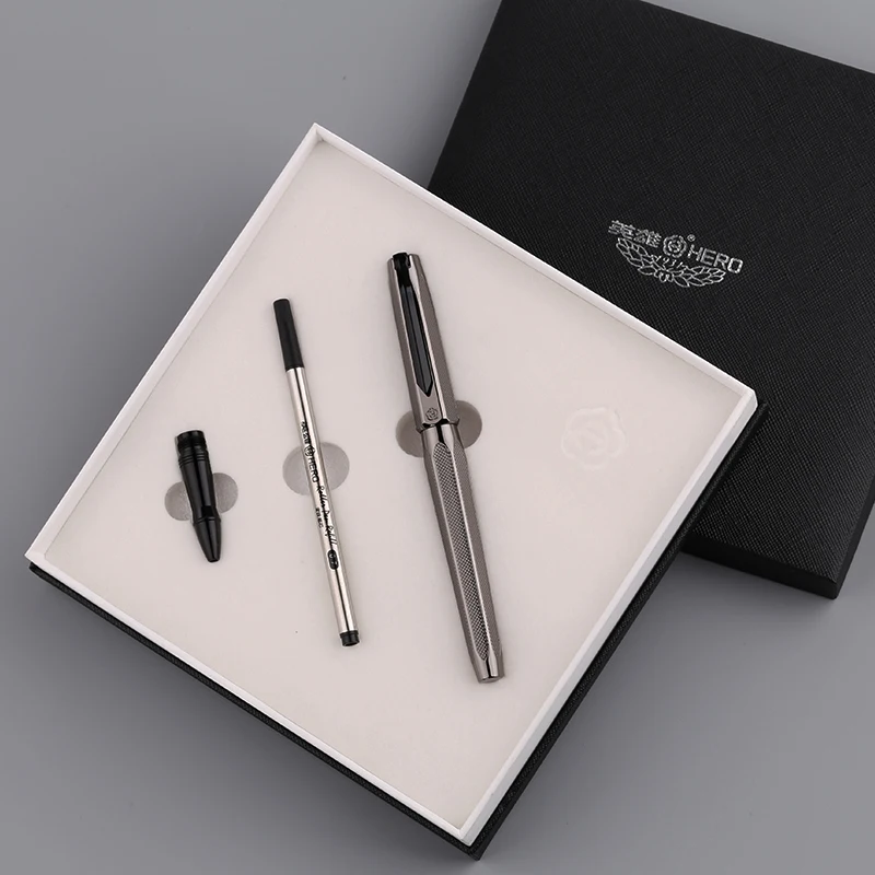 Hero 2191 14K Gold Collection Fountain Pen / Roller Pen Gray Engraving Ripples Replaceable Gift Pen and Box for Business Office
Hero 2191 14K Gold Collection Fountain Pen / Roller Pen Gray Engraving Ripples Replaceable Gift Pen and Box for Business Office