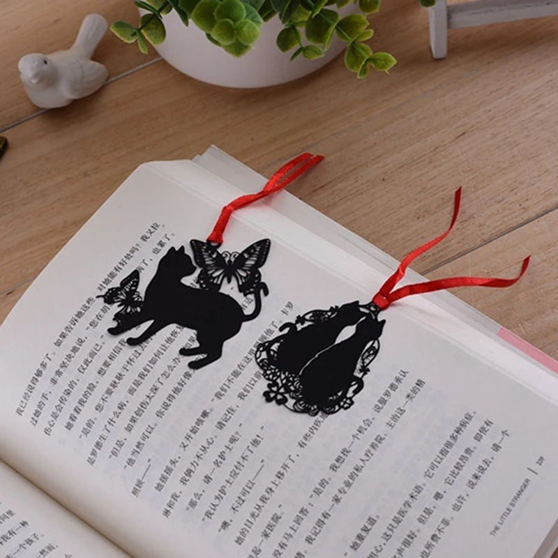 2 шт DIY милый черный Кот Металл прекрасные корейские закладки для книги бумажный