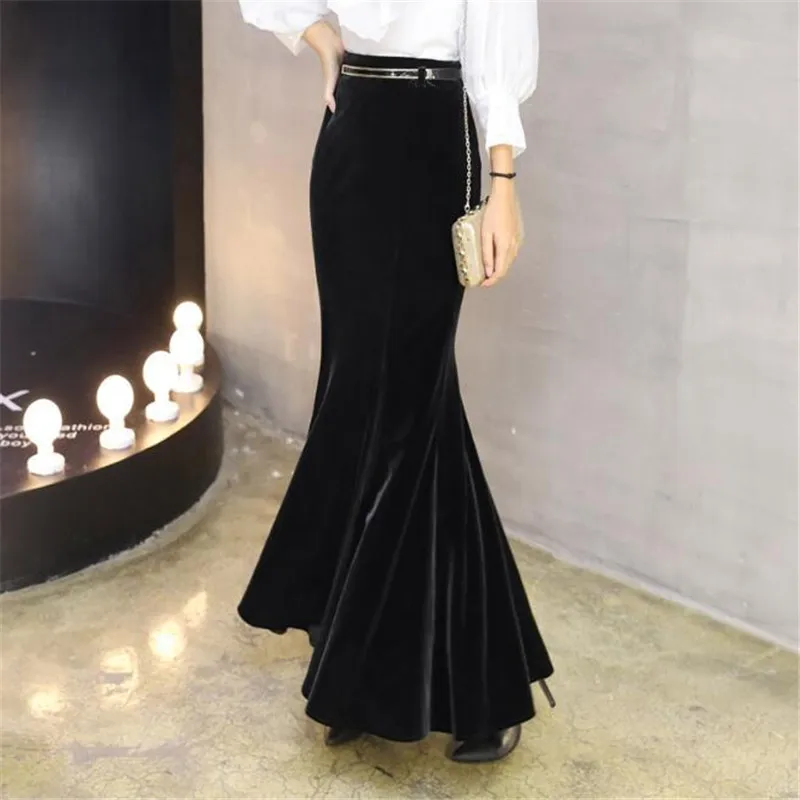 Velvet Mermaid Skirts For Women Plus Size 5XL Winter Long Skirt With Belt Female Autumn Elegant Black Velvet Maxi Skirt Ds50163
Velvet Mermaid Skirts For Women Plus Size 5XL Winter Long Skirt With Belt Female Autumn Elegant Black Velvet Maxi Skirt Ds50163