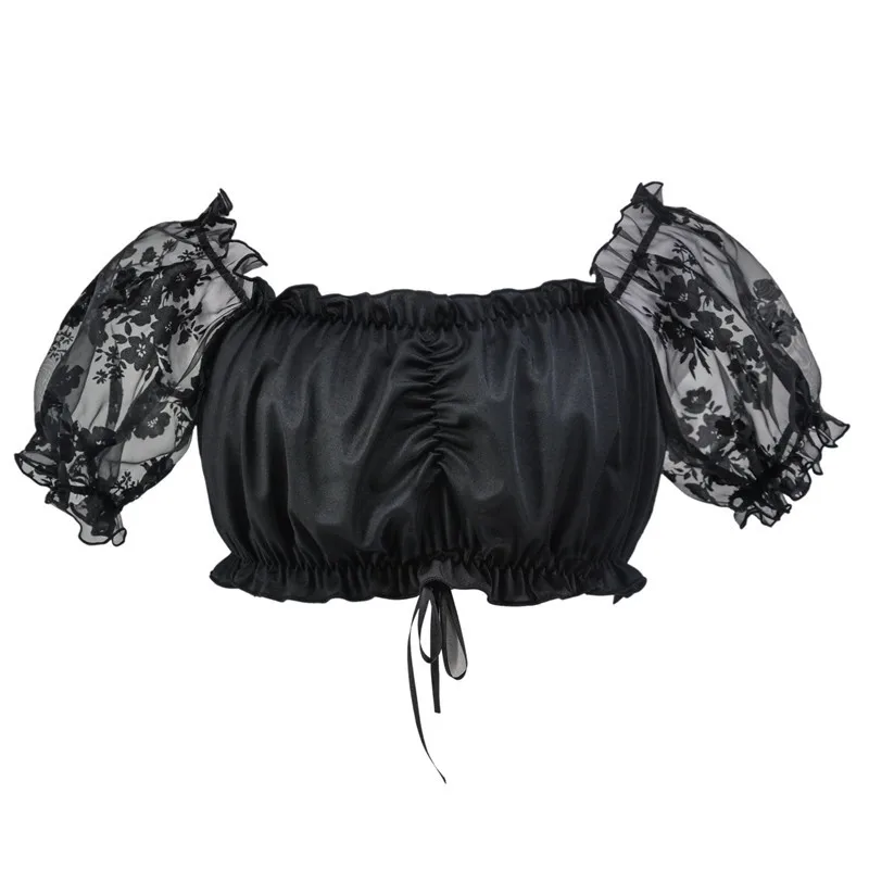 Vintage Summer Sexy Off Shoulder Lace Ruffles Short Crop Tops Black Chiffon Short Lantern Sleeve Shirt Tops Gothic Women Clothes
Vintage Summer Sexy Off Shoulder Lace Ruffles Short Crop Tops Black Chiffon Short Lantern Sleeve Shirt Tops Gothic Women Clothes