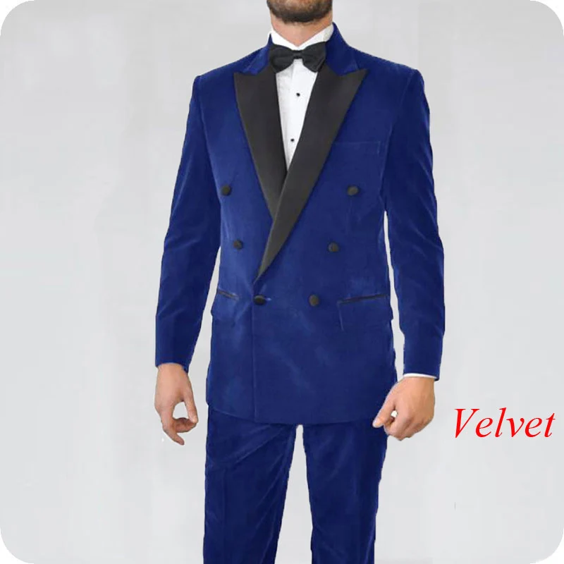 

Smoking Jacket Royal Blue Velvet Men's Classic Suits Wedding Black Peak Lapel Groom Tuxedo 2Piece Costume Homme Terno Masculino