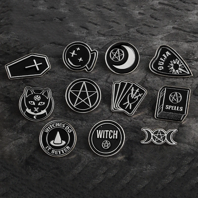 Halloween Party Accessories Punk Dark Black Ouija Moon dagger heart crystal ball spells witches coffin Enamel lapel pin Badge
Halloween Party Accessories Punk Dark Black Ouija Moon dagger heart crystal ball spells witches coffin Enamel lapel pin Badge