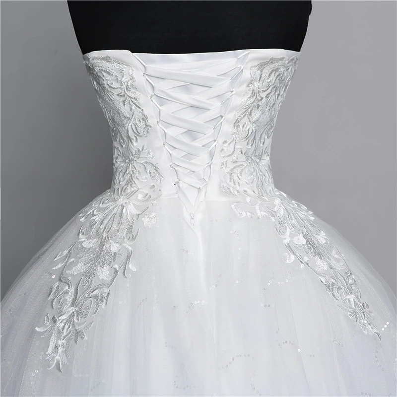 Реальное фото простое Кружевное белое свадебное платье без бретелек модное