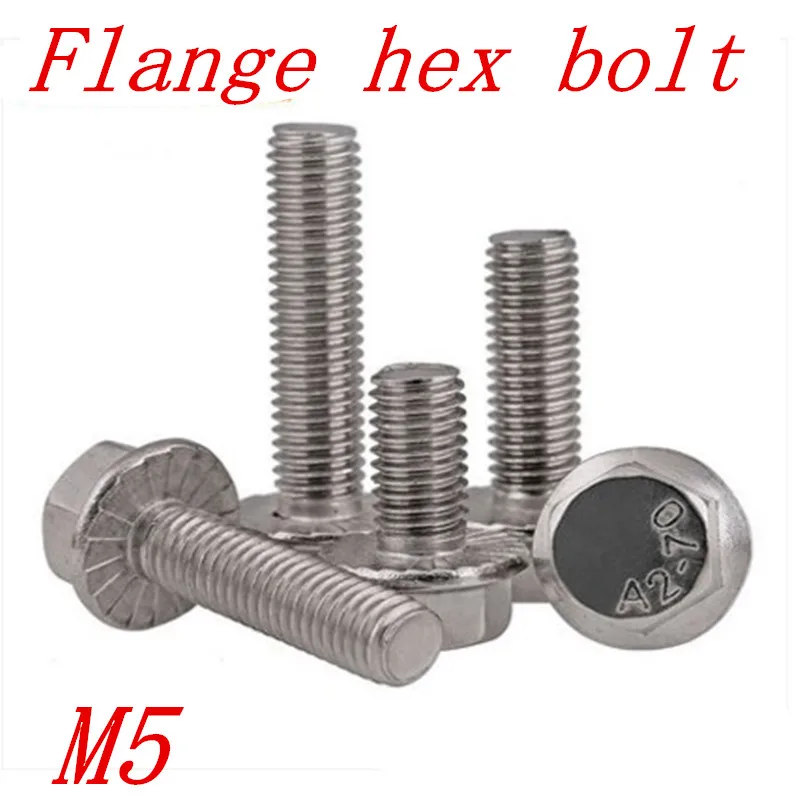 20pcs/lot M5*8/10/12/16/20/25 Stainless steel hex flange bolt serrated flanged bolt