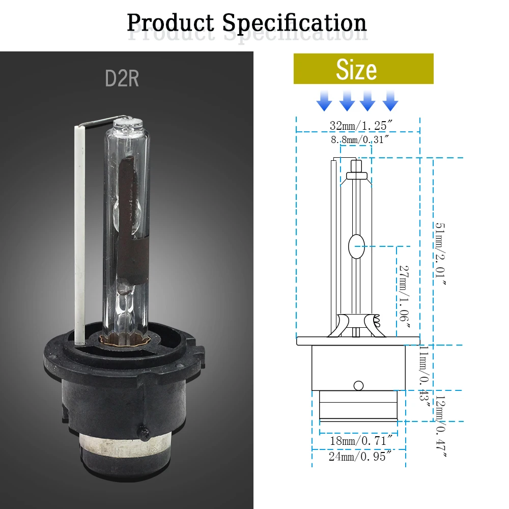 D2R Car HID Xenon Bulb 35W 4300K-10000K P 32d-3 12V Replacement For Philips Osram OR GE Compatible With 85126 66050 66250 53500
D2R Car HID Xenon Bulb 35W 4300K-10000K P 32d-3 12V Replacement For Philips Osram OR GE Compatible With 85126 66050 66250 53500