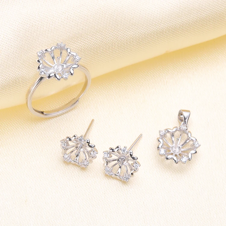 925 Silver Fashion Pearl Pendant Ring Earrings Set Mountings Findings Beautiful Jewelry Set Parts Fittings Women's Accessories
925 Silver Fashion Pearl Pendant Ring Earrings Set Mountings Findings Beautiful Jewelry Set Parts Fittings Women's Accessories