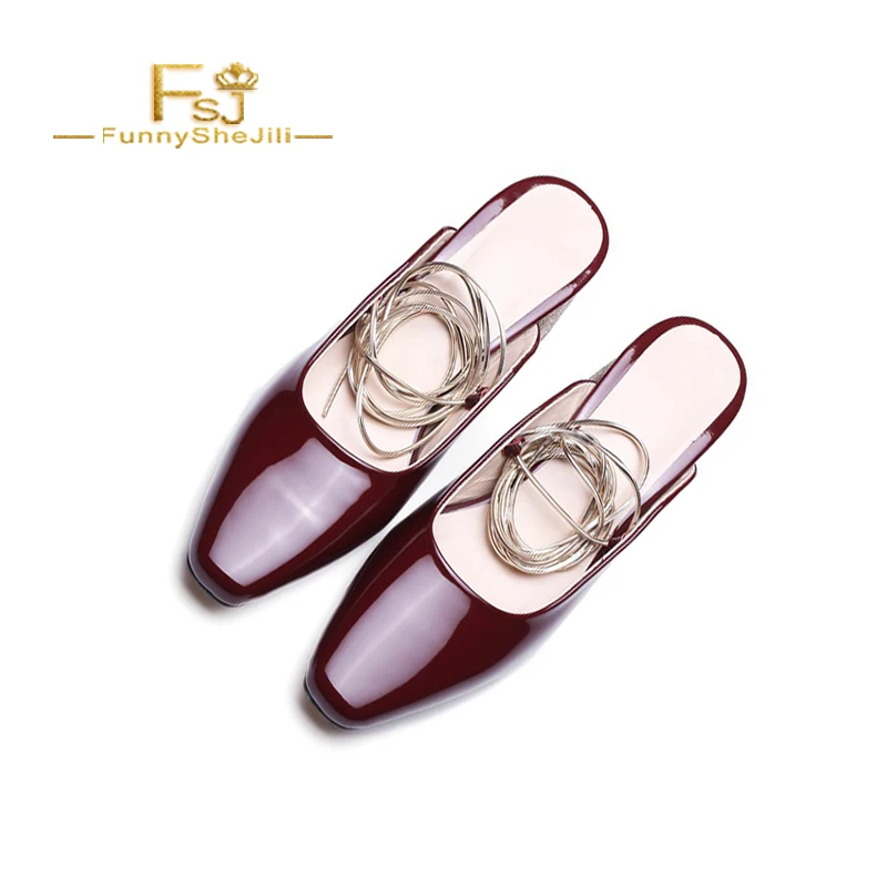 Woman Shoes Chunky Heels Burgundy Heels Patent Leather and Glitter Square Toe Vintage Mules Red Cross-tied Outside Slippers FSJ
Woman Shoes Chunky Heels Burgundy Heels Patent Leather and Glitter Square Toe Vintage Mules Red Cross-tied Outside Slippers FSJ