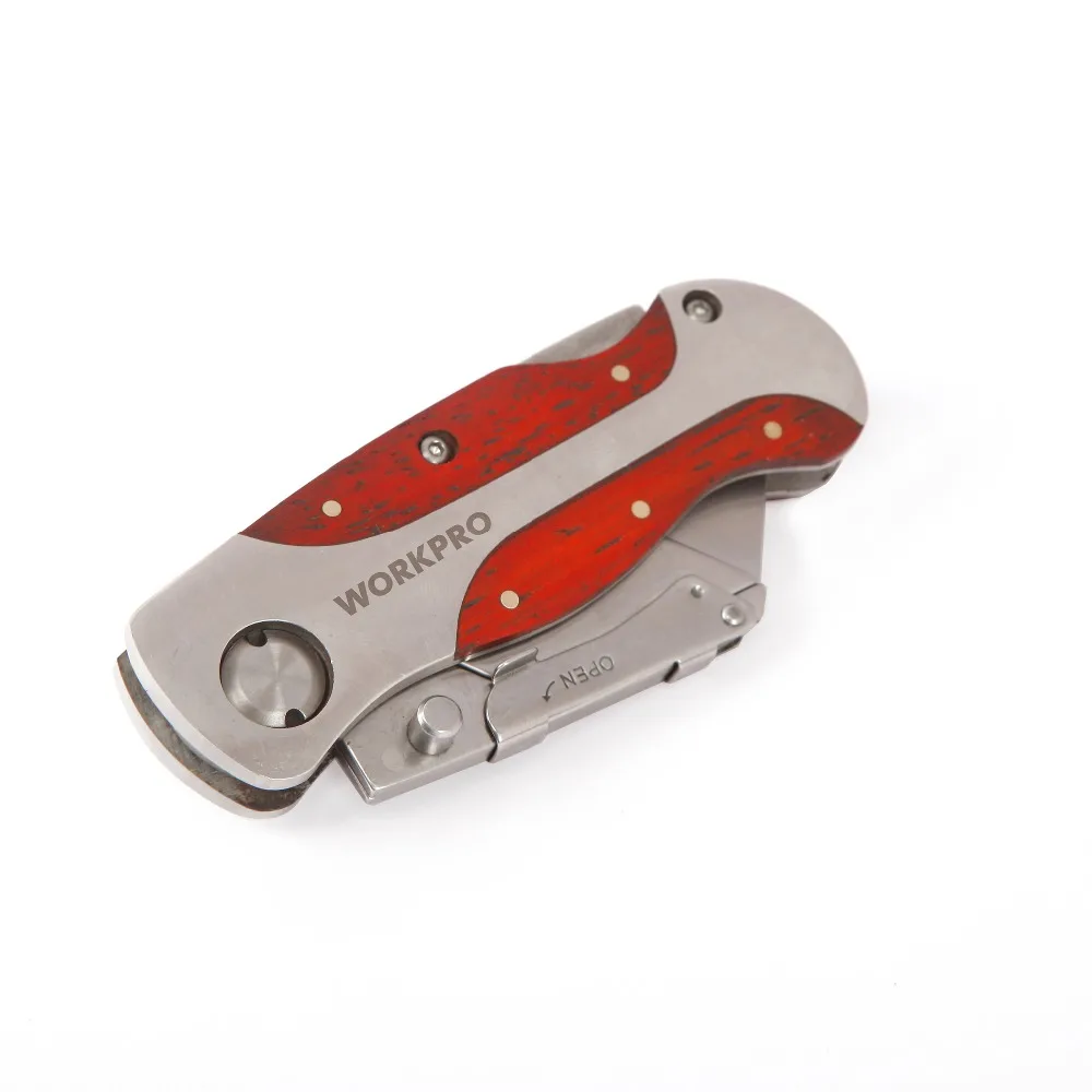 WORKPRO Heavy Duty Folding Knife Electrician Utility Knife Red Rosewood Handle Cable Pipe Cutter