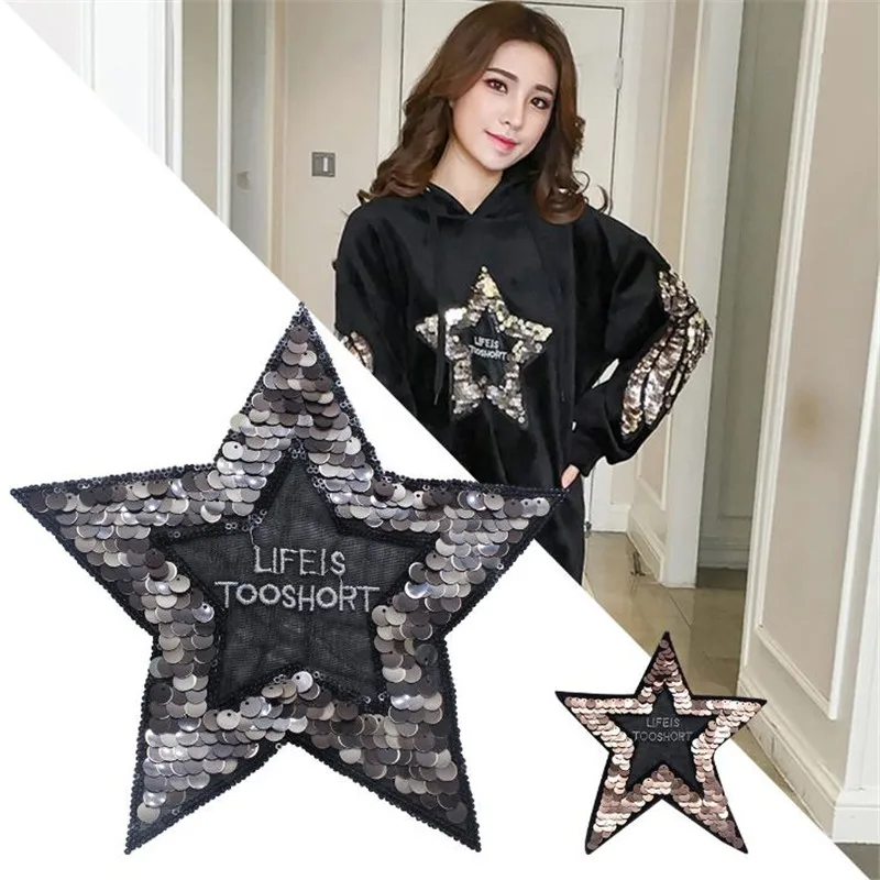 T shirt Women patch sequins 24cm letters star deal with it biker patches for clothing stickers 3d t shirt mens free shipping
T shirt Women patch sequins 24cm letters star deal with it biker patches for clothing stickers 3d t shirt mens free shipping