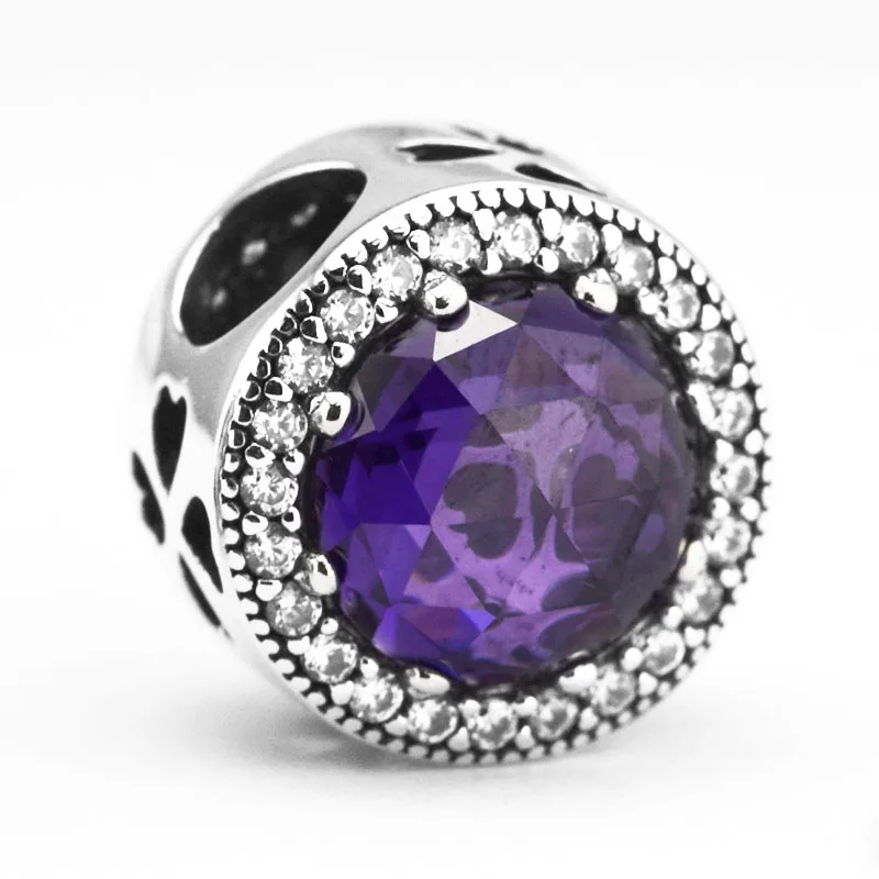 CKK подходят для браслетов Pandora браслет Сияющий фиолетовый бусы в виде сердец Для