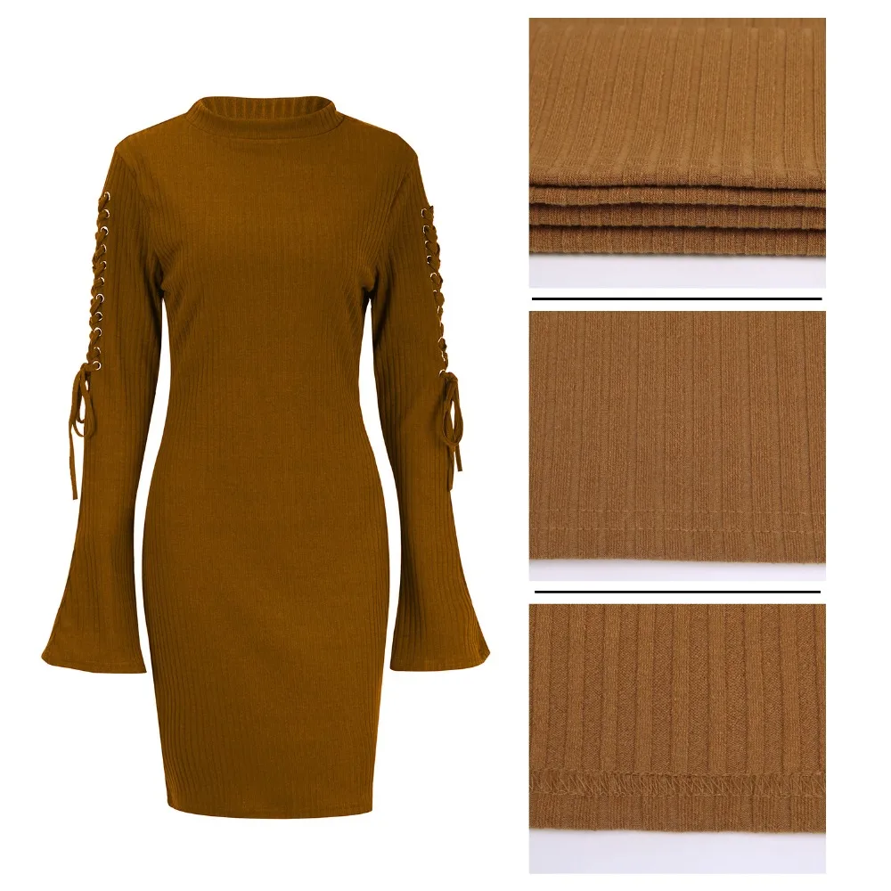 Solid Bodycon Mini Dress Women Casual Long Flare Sleeve Lace Up Bandage Sheath Knitted Rib Women Dress Slim Soft Warm Knit Dress
Solid Bodycon Mini Dress Women Casual Long Flare Sleeve Lace Up Bandage Sheath Knitted Rib Women Dress Slim Soft Warm Knit Dress