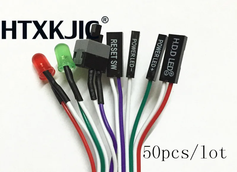 50 шт. корпус настольный ATX питания на Сброс переключатель кабель с HDD LED свет для ПК