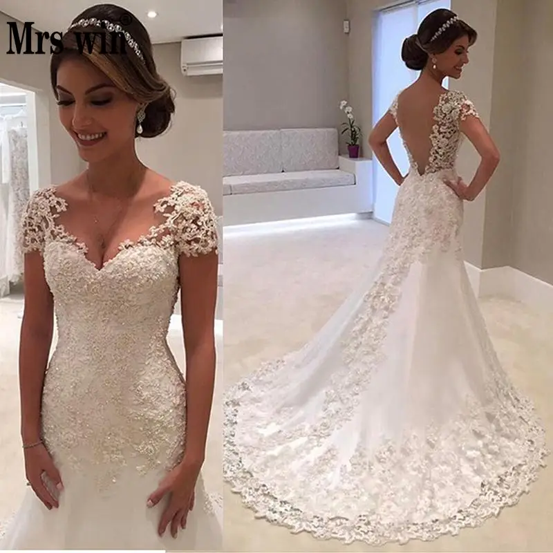 Sexy Vestido De Noiva White Backless Lace Mermaid Wedding Dress 2021 Short Sleeve China Bridal Gowns Simple Bride Dress
Sexy Vestido De Noiva White Backless Lace Mermaid Wedding Dress 2021 Short Sleeve China Bridal Gowns Simple Bride Dress