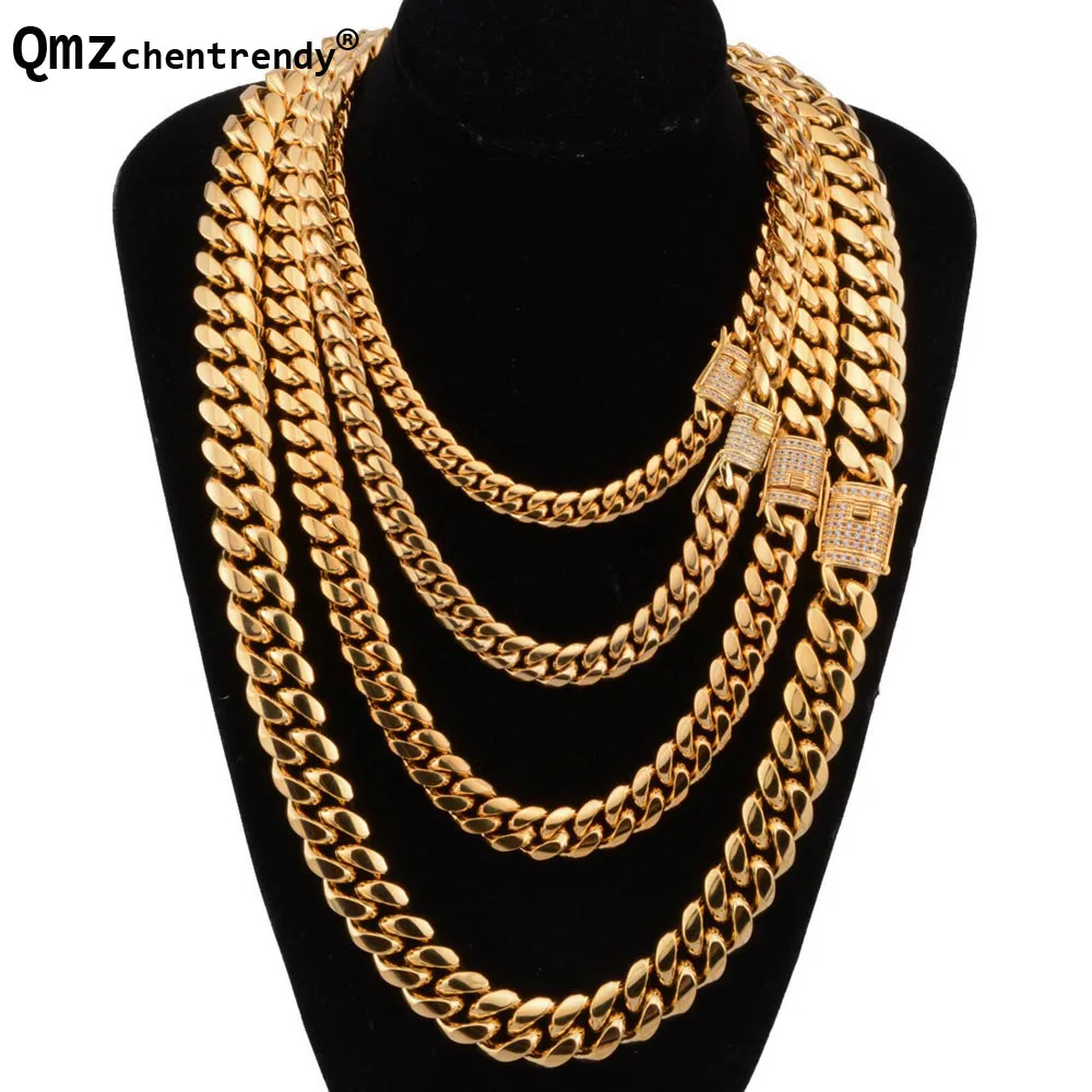Hip hop 8/10/12/14mm Miami Cuban Chain Necklace Stainless steel Rhinestone Clasp Iced Out Gold Casting Chain Men Women Jewelry
Hip hop 8/10/12/14mm Miami Cuban Chain Necklace Stainless steel Rhinestone Clasp Iced Out Gold Casting Chain Men Women Jewelry