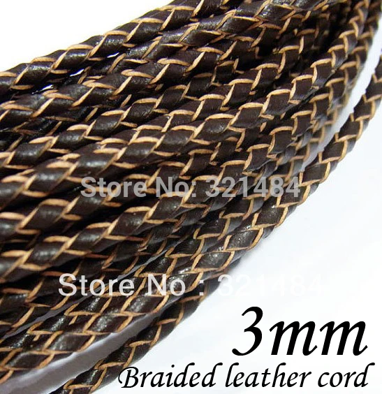 Dark brown 3mm Braided Genuine Leather Cord Black String Rope DIY Jewelry Cord
