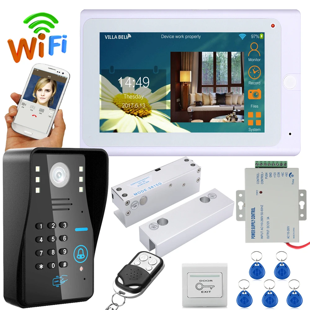 720P 7" Wired / Wireless Wifi RFID Password Video Door Phone Doorbell Intercom System Electric Bolt Lock Frameless Glass Door NC
720P 7" Wired / Wireless Wifi RFID Password Video Door Phone Doorbell Intercom System Electric Bolt Lock Frameless Glass Door NC
