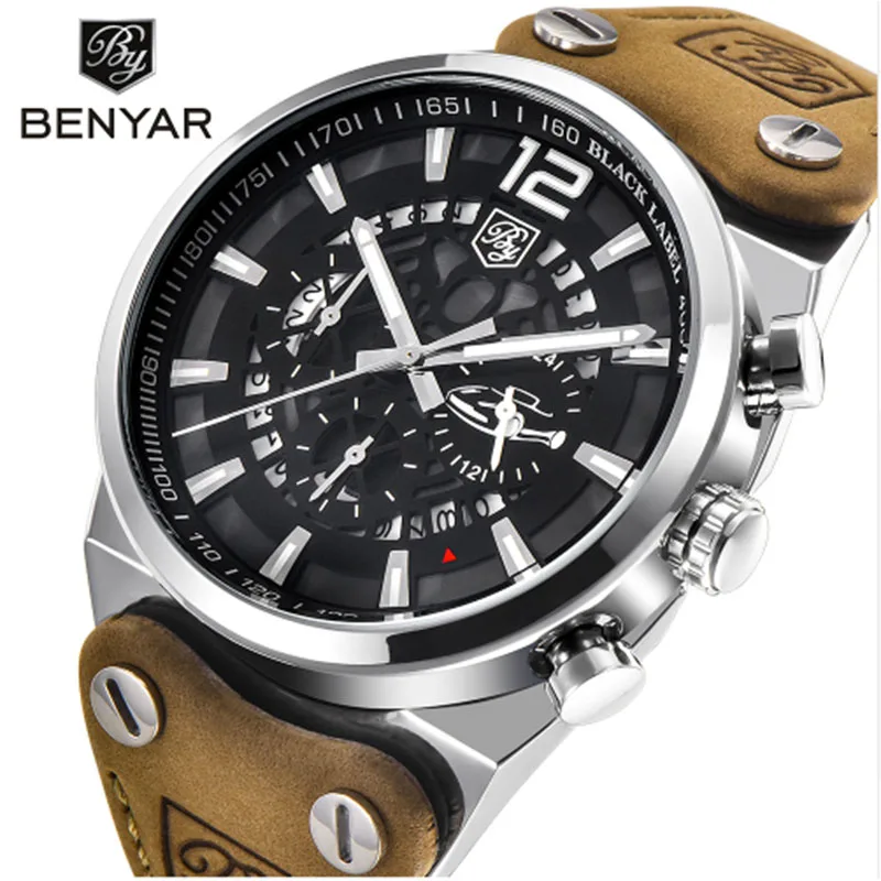Топ люксовый бренд BENYAR часы мужские модные повседневные кварцевые наручные 24