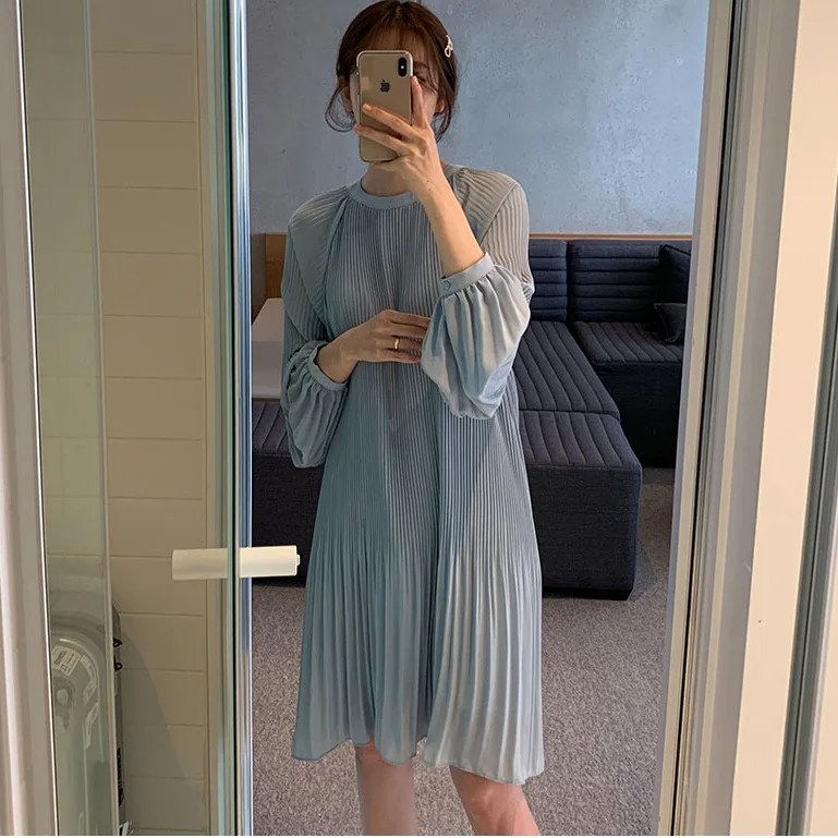 Long Sleeve Sky Blue Korean Summer Fashion Women Clothes Vacation Dresses Lantern Sleeve Pullover Loose Chiffon Dress Pleated
Long Sleeve Sky Blue Korean Summer Fashion Women Clothes Vacation Dresses Lantern Sleeve Pullover Loose Chiffon Dress Pleated