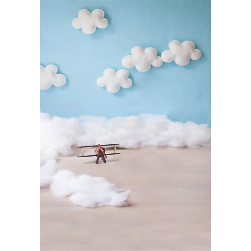 

Blue Sky White Clouds Baby Pilot Photography Backdrops Vinyl Printed Toy Aircraft Kids Boy Photo Shoot Backgrounds for Studio