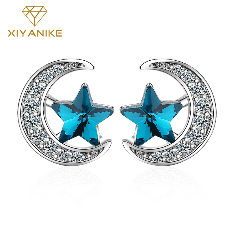 XIYANIKE 925 Sterling Silver New Fashion Blue Stars Moon Crystal Stud Earrings Charm Rhinestone Ear Hoops Jewelry For Women Gift
XIYANIKE 925 Sterling Silver New Fashion Blue Stars Moon Crystal Stud Earrings Charm Rhinestone Ear Hoops Jewelry For Women Gift