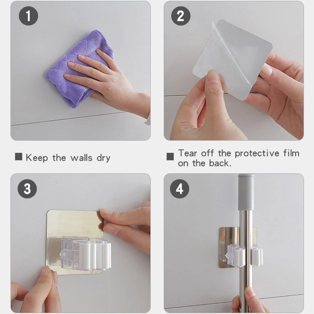 Wall-mounted Bracket Storage Bag Mop Broom Hanger No trace-free Nail Clip Deck | Дом и сад