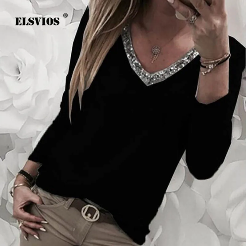 ELSVIOS 5XL Fashion Sequined V-neck Shirt Casual Blouse 2019 Women Spring Long Sleeve Patchwork Basic Tops Streetwear Blusas
ELSVIOS 5XL Fashion Sequined V-neck Shirt Casual Blouse 2019 Women Spring Long Sleeve Patchwork Basic Tops Streetwear Blusas