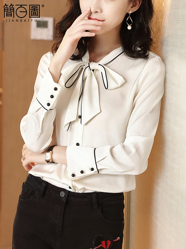 Women's Blouse Spring 100% Silk Blouses 2021 Vintage Korean Office Blouse Women Shirts tops White Shirt Camisas Mujer J18122605
Women's Blouse Spring 100% Silk Blouses 2021 Vintage Korean Office Blouse Women Shirts tops White Shirt Camisas Mujer J18122605