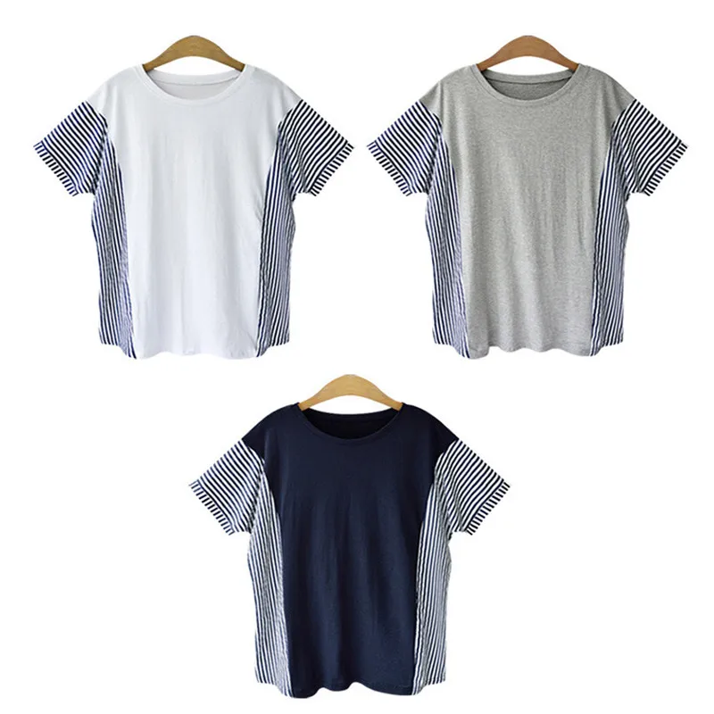 OUMOWEI Women T-Shirt Striped & Solid Color Stitching Short Sleeve T-Shirt Big Size Summer Tops For Women O-Neck Cotton Shirt
OUMOWEI Women T-Shirt Striped & Solid Color Stitching Short Sleeve T-Shirt Big Size Summer Tops For Women O-Neck Cotton Shirt