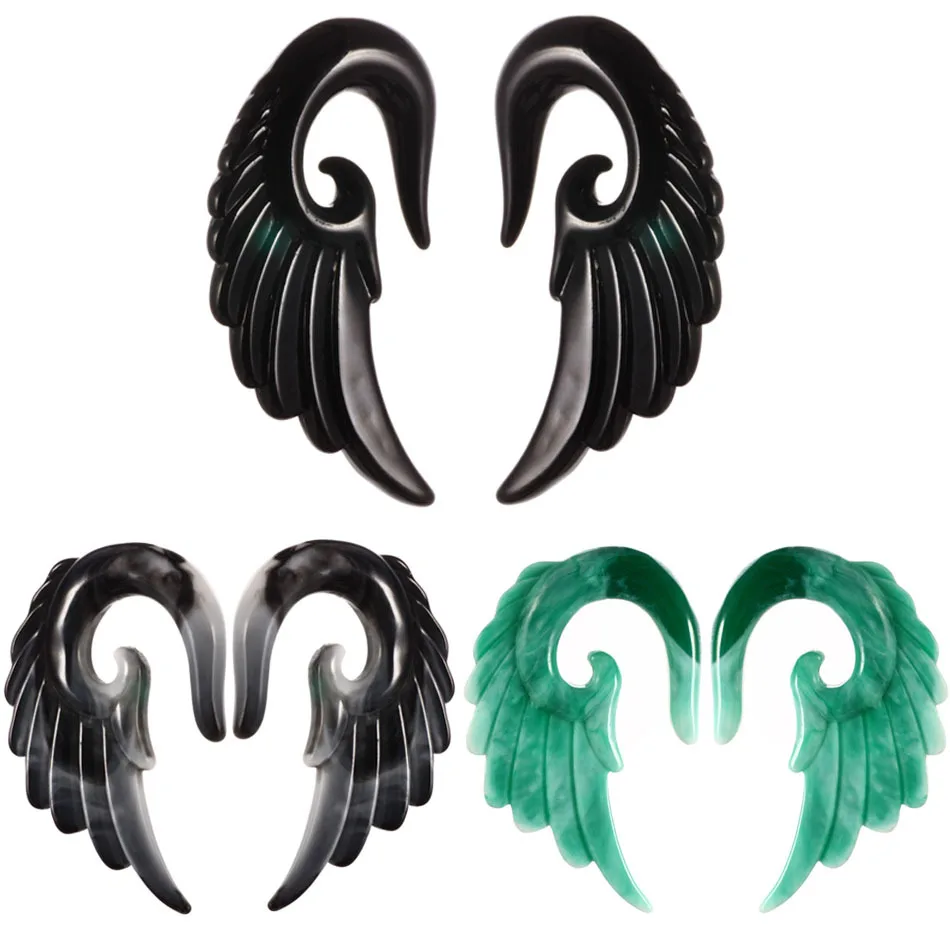

1PCS Gauges For Ear Tunnels Earrings Stretching Tapers Black Acrylic Angel Wing Expander Stretcher Body Jewelry Party Gift