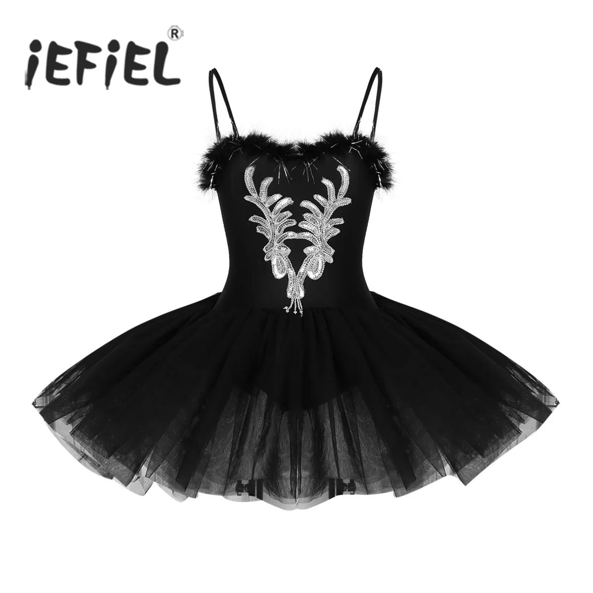 

Women Adult Swan Lake Costumes Ballet Dress Spaghetti Strap Sleeveless Sequined and Beads Flower Leotard Tutu Dancewear Dress