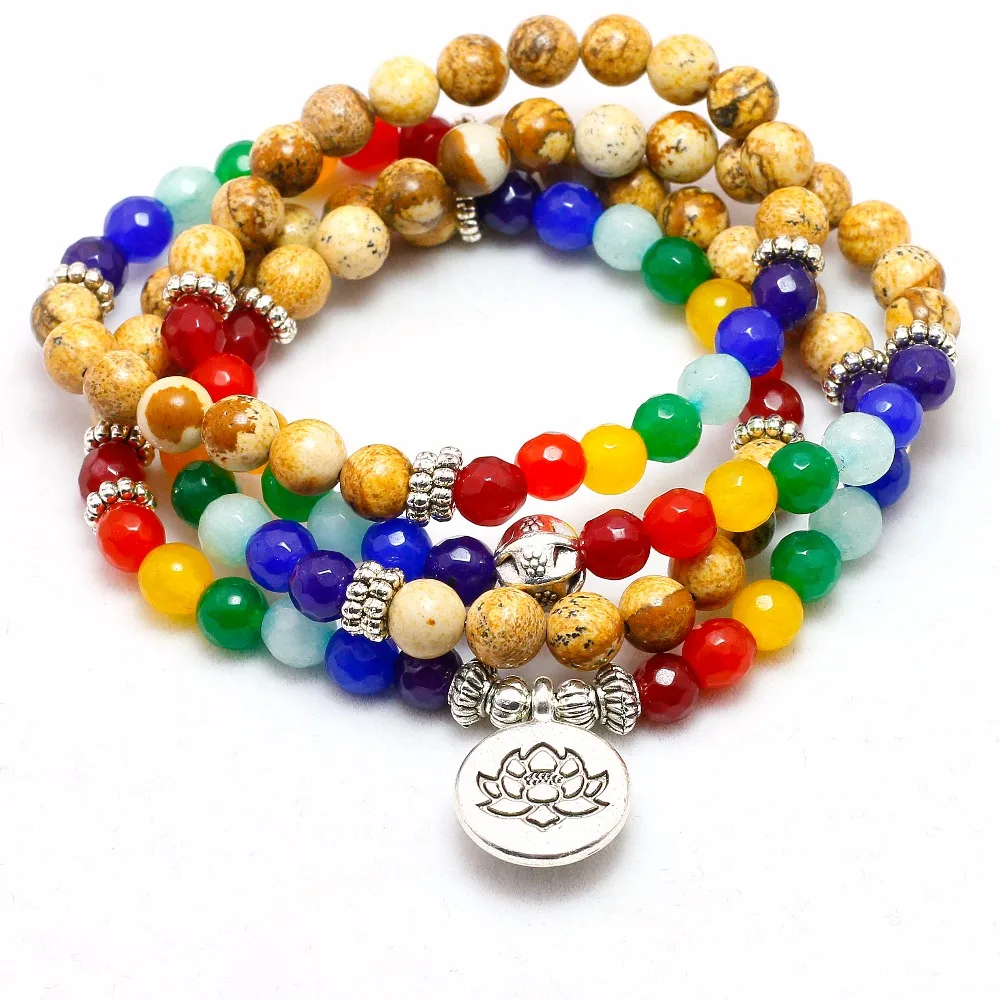 Natural Picture Stone 7 Chakra 108 Mala Strand Bracelet or Necklace Yoga Mala Buddha Bracelet For Women Men Jewelry
Natural Picture Stone 7 Chakra 108 Mala Strand Bracelet or Necklace Yoga Mala Buddha Bracelet For Women Men Jewelry