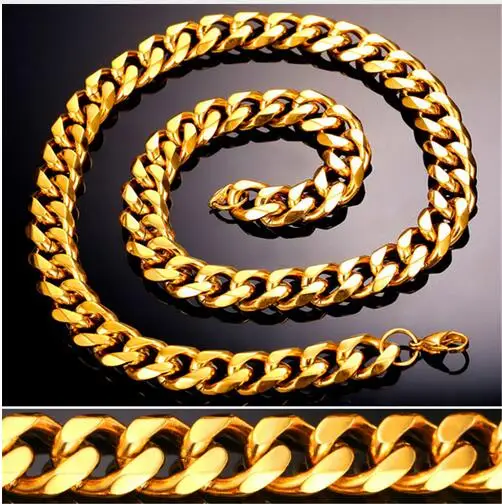 Daily trading Gold Color 13mm 24'' Stainless Steel Curb Cuban chain Necklace Men's Fashion Jewelry Holiday Family friends Gifts
Daily trading Gold Color 13mm 24'' Stainless Steel Curb Cuban chain Necklace Men's Fashion Jewelry Holiday Family friends Gifts