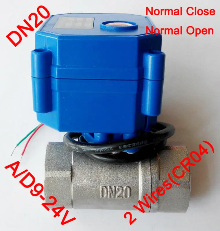 

3/4" Mini electric ball valve 2 wires(CR04), AC/DC9-24V motorized valve SS304, DN20 electric actuator valve Normal close /open