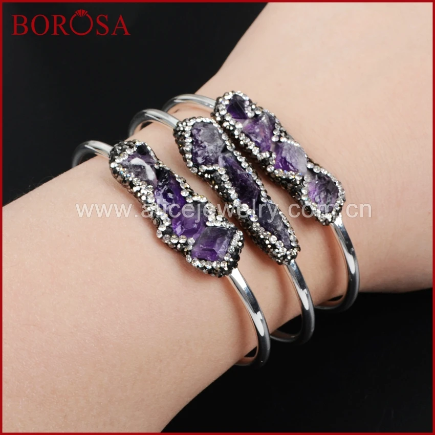 BOROSA druzy natural purple crystal quartz bangle, freeform silver color bangle gems jewelry for women Jewelry JAB544
BOROSA druzy natural purple crystal quartz bangle, freeform silver color bangle gems jewelry for women Jewelry JAB544