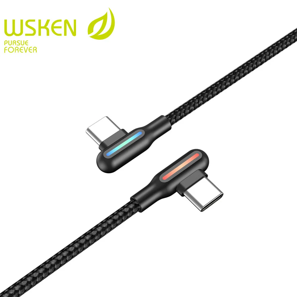 Wsken дышащее светодиодное освещение USB Type C кабель 90 градусов 3A для быстрой зарядки