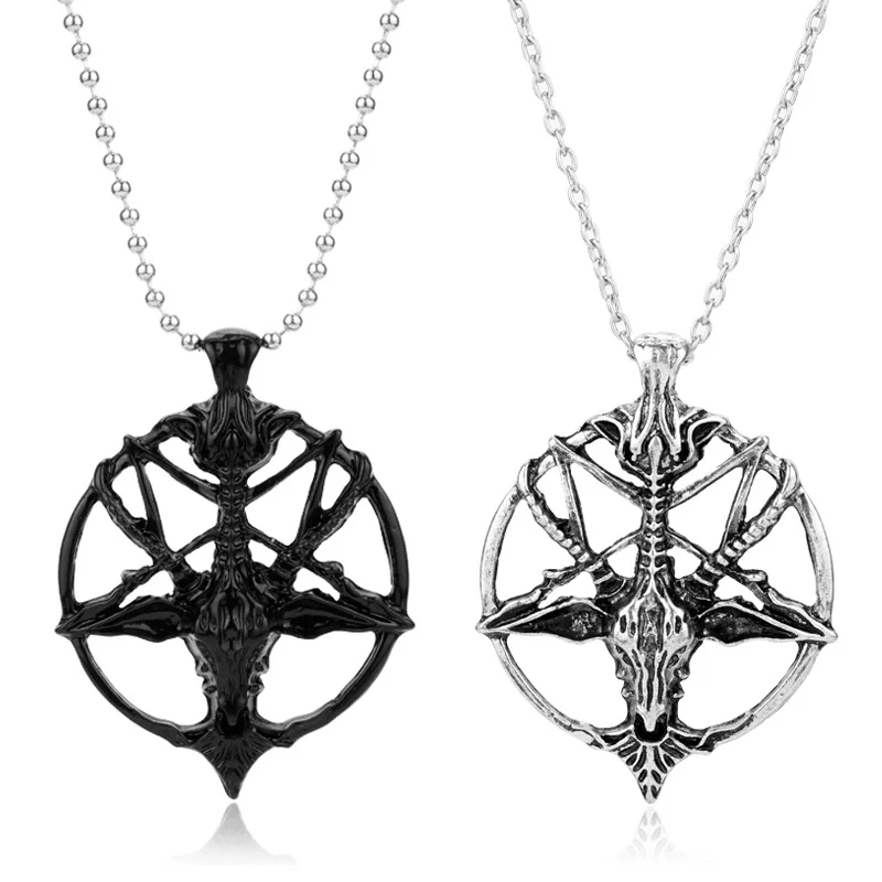

Inverted Pentagram Pan God Skull Goat Head Pendant Necklaces Satanism Satanic Occult Metal Fashion Steampunk DIY Choker Necklace
