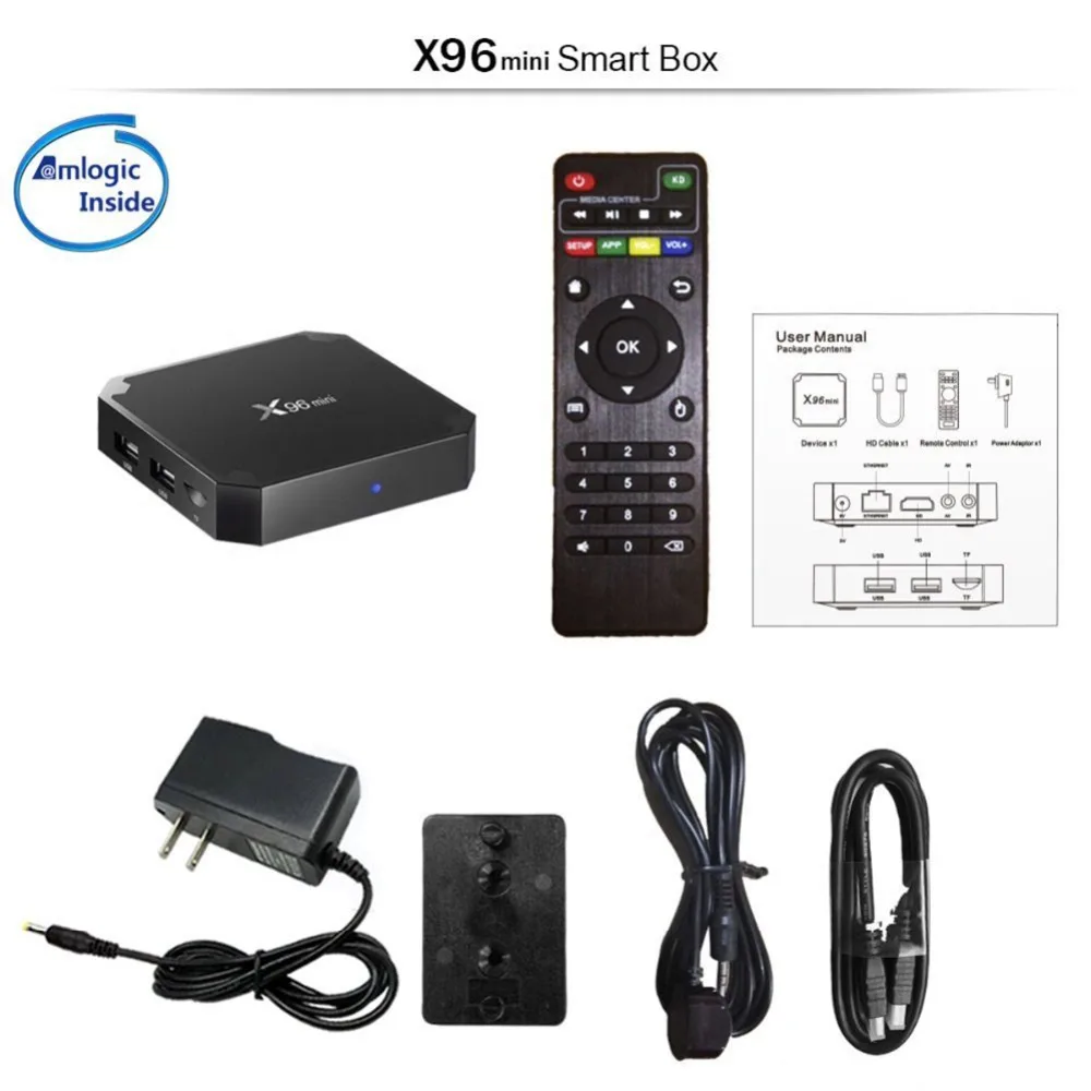 ТВ-приставка X96Mini на Android 7 1 2 Гб + 16 ГБ четырехъядерный Amlogic S905W поддержка H.265 UHD 4K 4