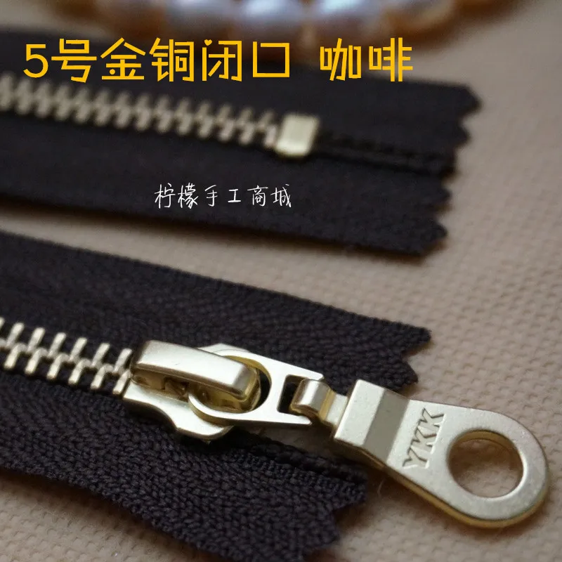 

YKK5 metal gold copper closed zipper chain 15-60cm coffee clothing pocket bag