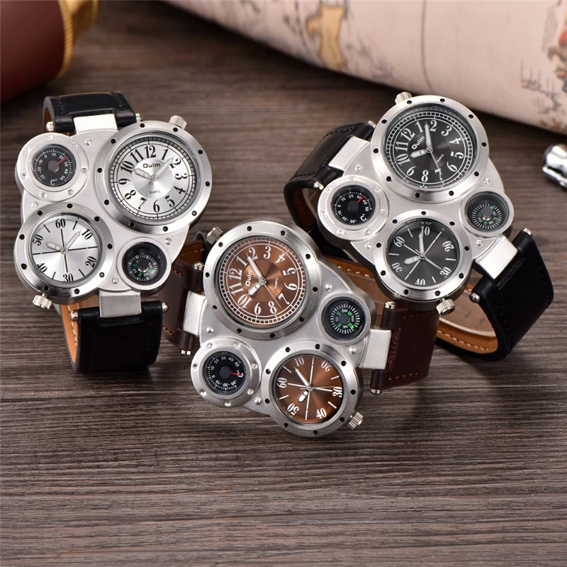 Oulm HP9415 Sport Watches Dual Time Zone Quartz Wristwatch Decorative Compass Thermometer Fashion Leather Male Watch
Oulm HP9415 Sport Watches Dual Time Zone Quartz Wristwatch Decorative Compass Thermometer Fashion Leather Male Watch