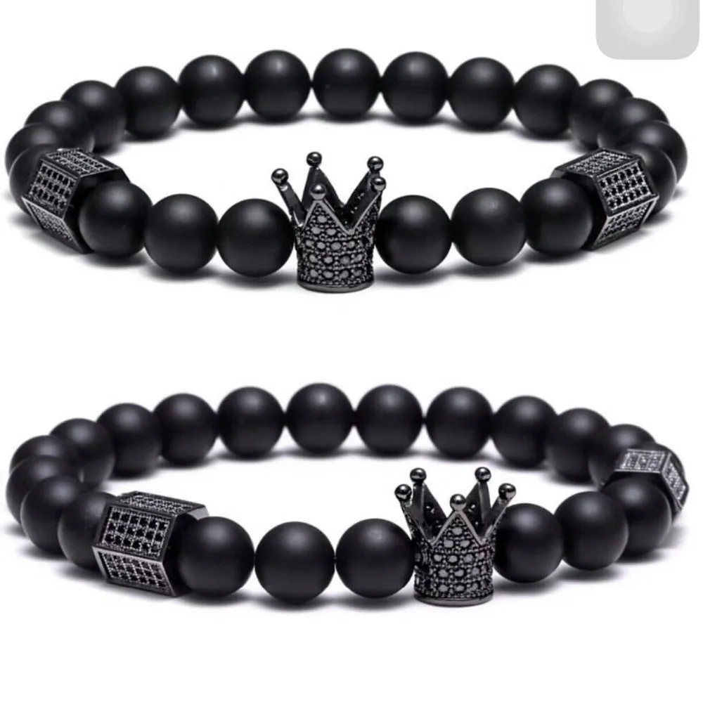 Popular Black Micro Pave CZ Crown Charm Matte Onyx Beads Stretch Unisex Bracelet One Piece xyb141
Popular Black Micro Pave CZ Crown Charm Matte Onyx Beads Stretch Unisex Bracelet One Piece xyb141
