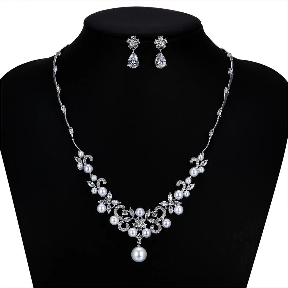 CZ Cubic Zirconia Pearls Bridal Wedding Leaves Necklace Earring Set Jewelry Sets for Women Prom Jewelry Accessories CN10253
CZ Cubic Zirconia Pearls Bridal Wedding Leaves Necklace Earring Set Jewelry Sets for Women Prom Jewelry Accessories CN10253